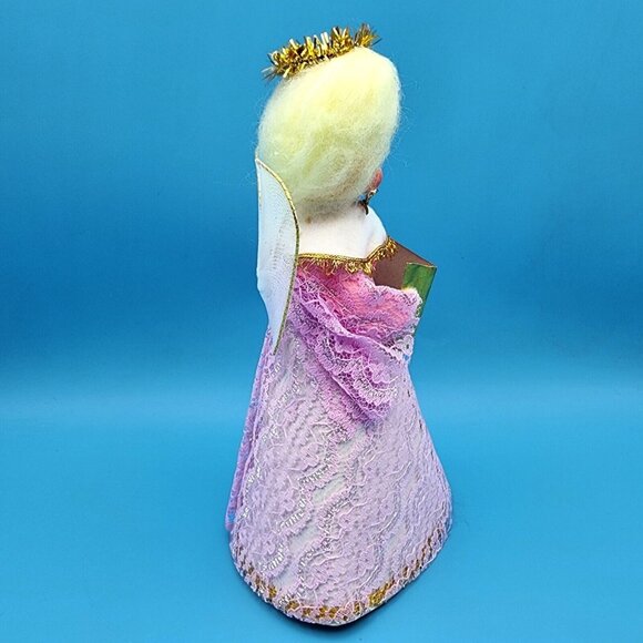 Vintage Pink Lace Angel Tree Topper Gold Halo Tulle Wings Foil Hymn Book 1960s - Picture 4 of 10